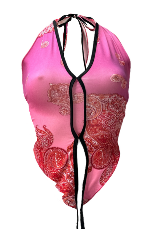 OFFCUTS PINK PAISLEY POINTED HALTER TOP *COMING SOON*