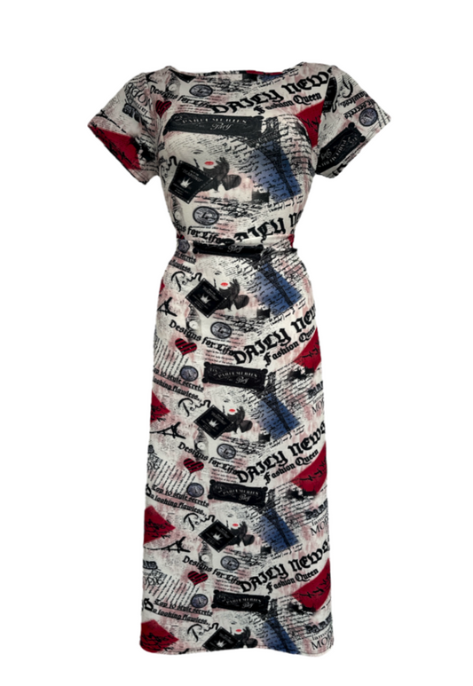 MULTIWAY NEWSPRINT CAP SLEEVED CINCH MAXI DRESS *COMING SOON*