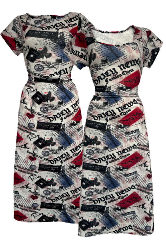 MULTIWAY NEWSPRINT CAP SLEEVED CINCH MAXI DRESS *COMING SOON*
