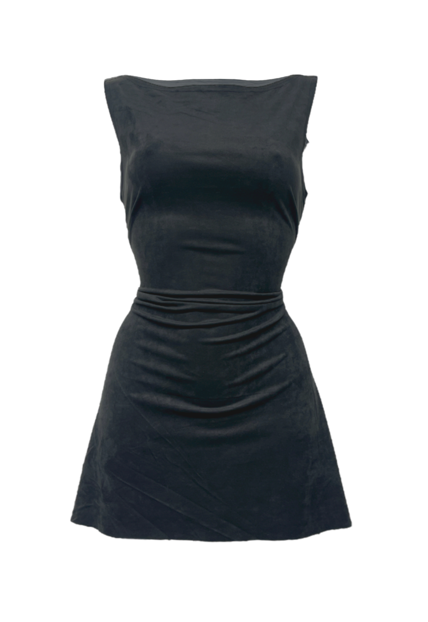 BLACK MOLESKIN CINCH MINI DRESS