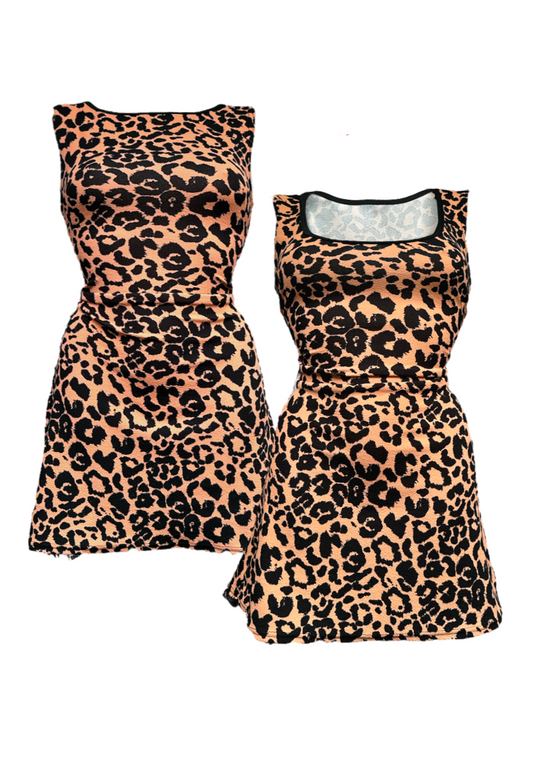 MULTIWAY BROWN LEOPARD CINCH MINI DRESS