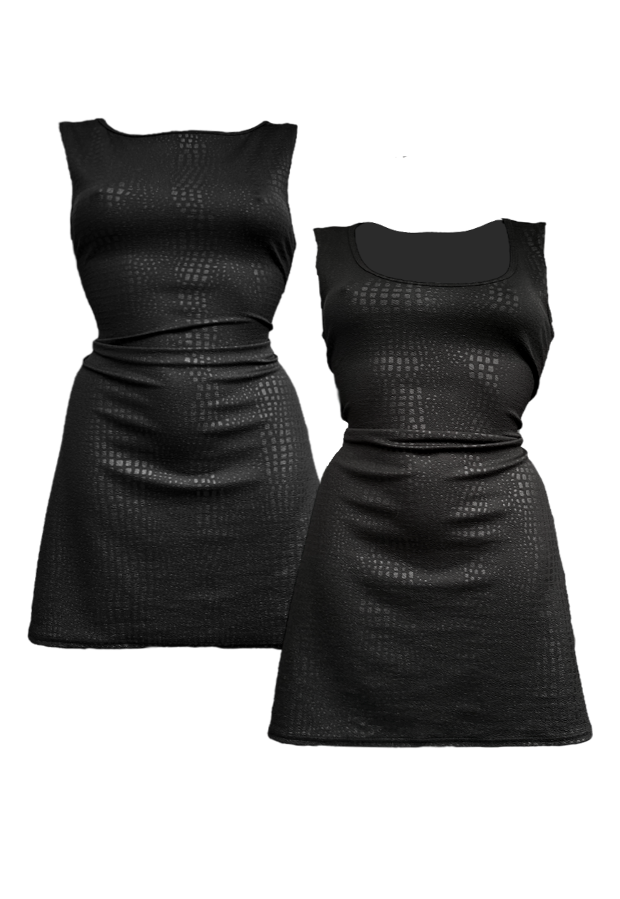 MULTIWAY BLACK CROC CINCH MINI DRESS