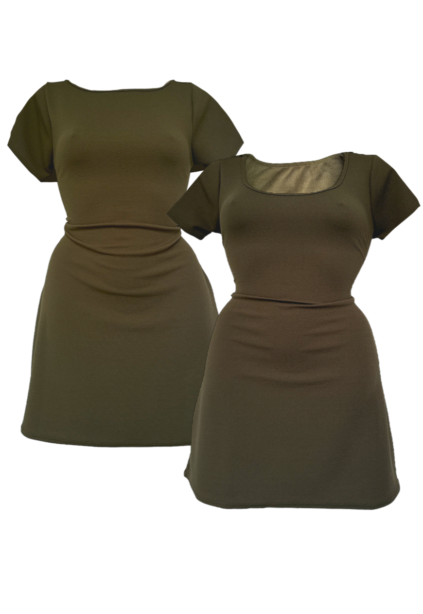 MULTIWAY OLIVE CAP SLEEVED CINCH MINI DRESS