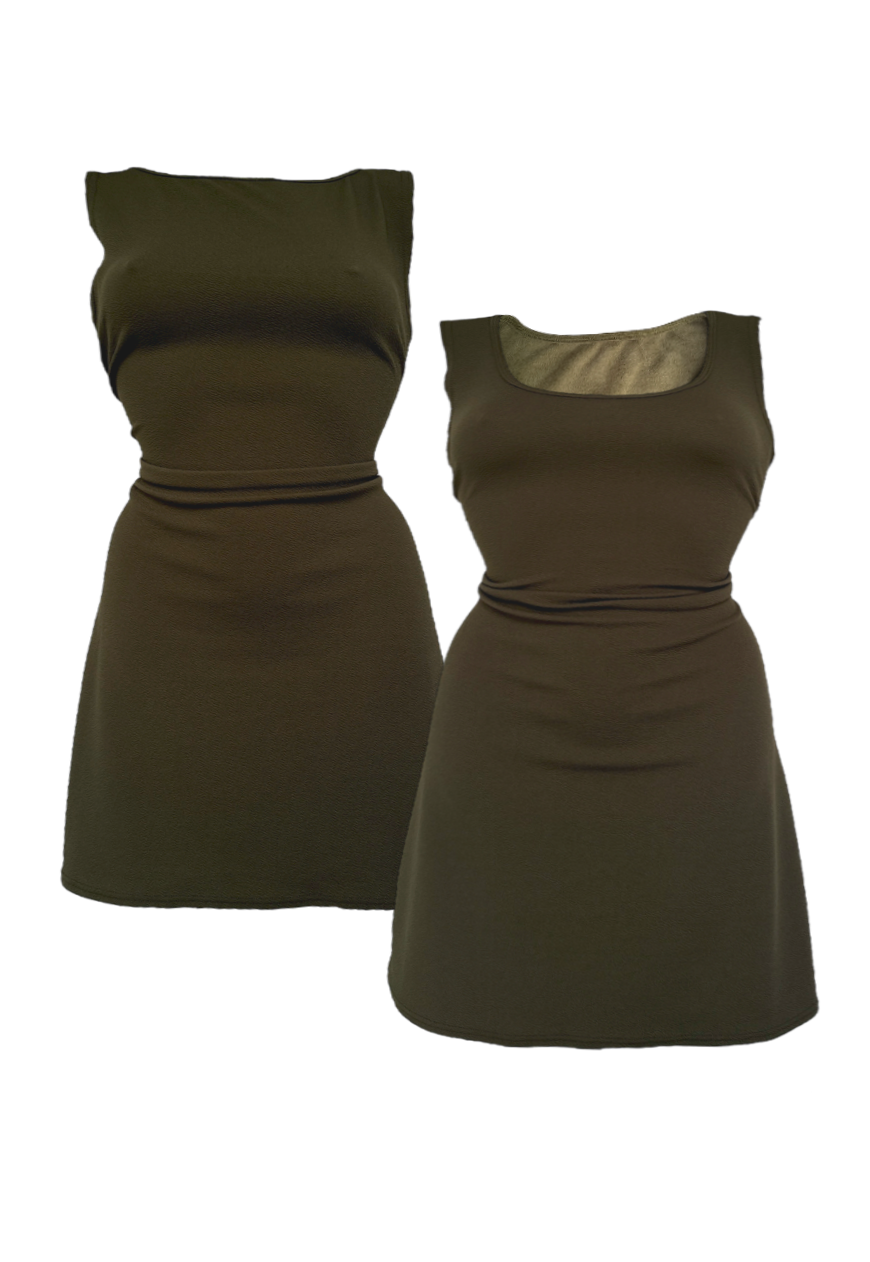 MULTIWAY OLIVE CINCH MINI DRESS