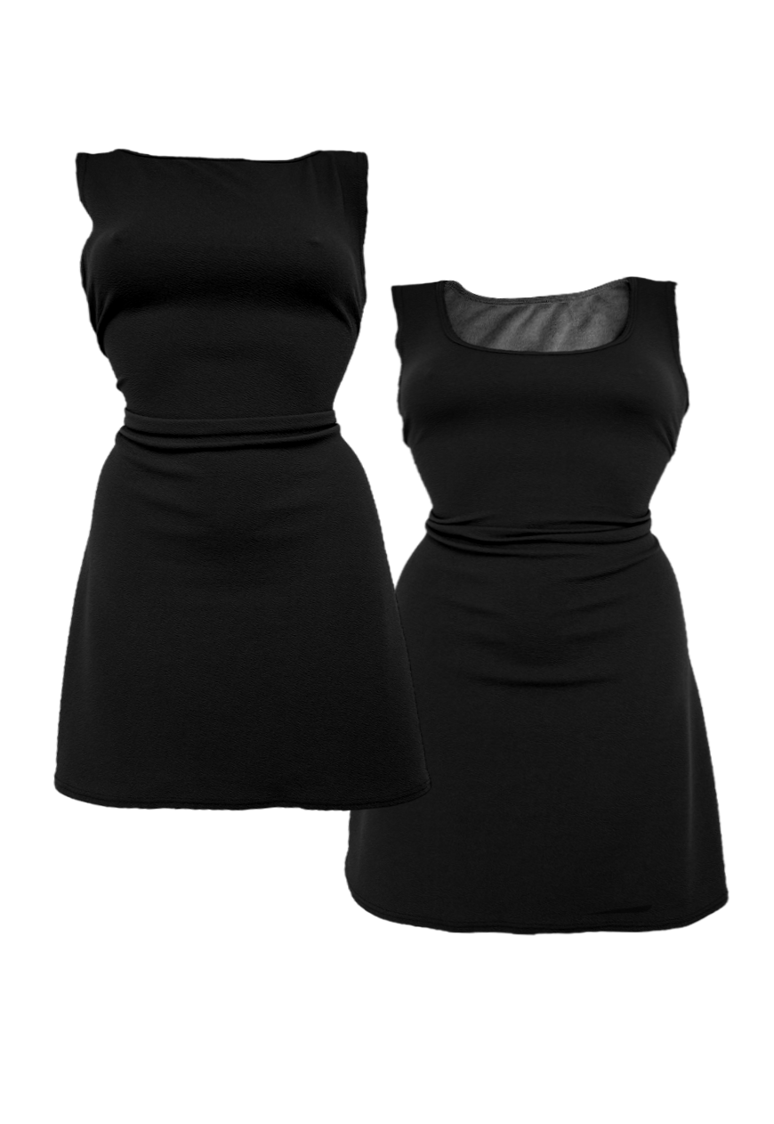 MULTIWAY BLACK CINCH MINI DRESS