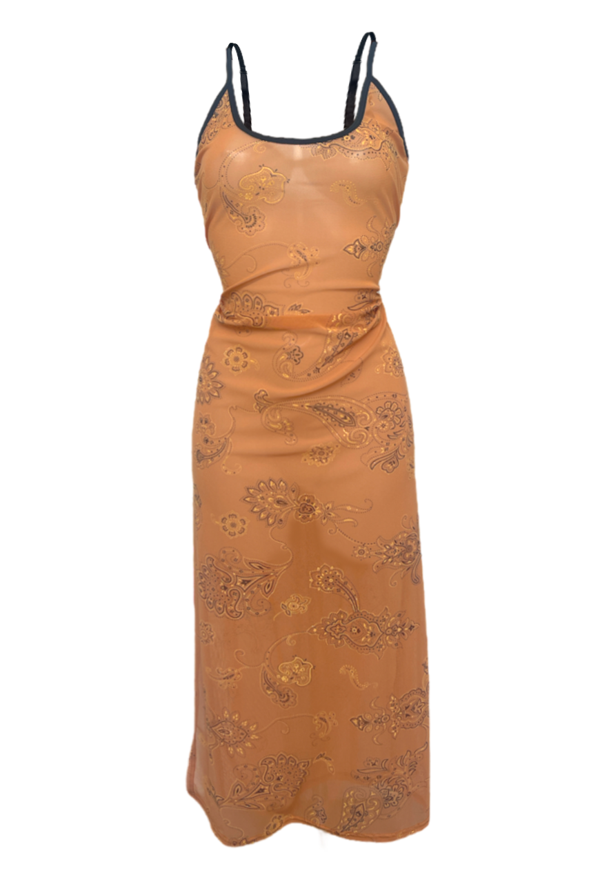 CARAMEL PAISLEY MESH DRESS