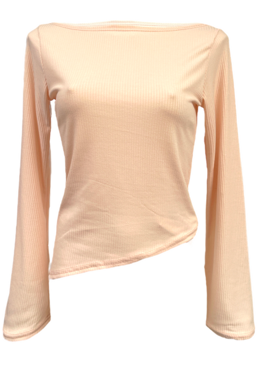 SOFT PINK RIBBED ASYMMETRIC FLARED TOP