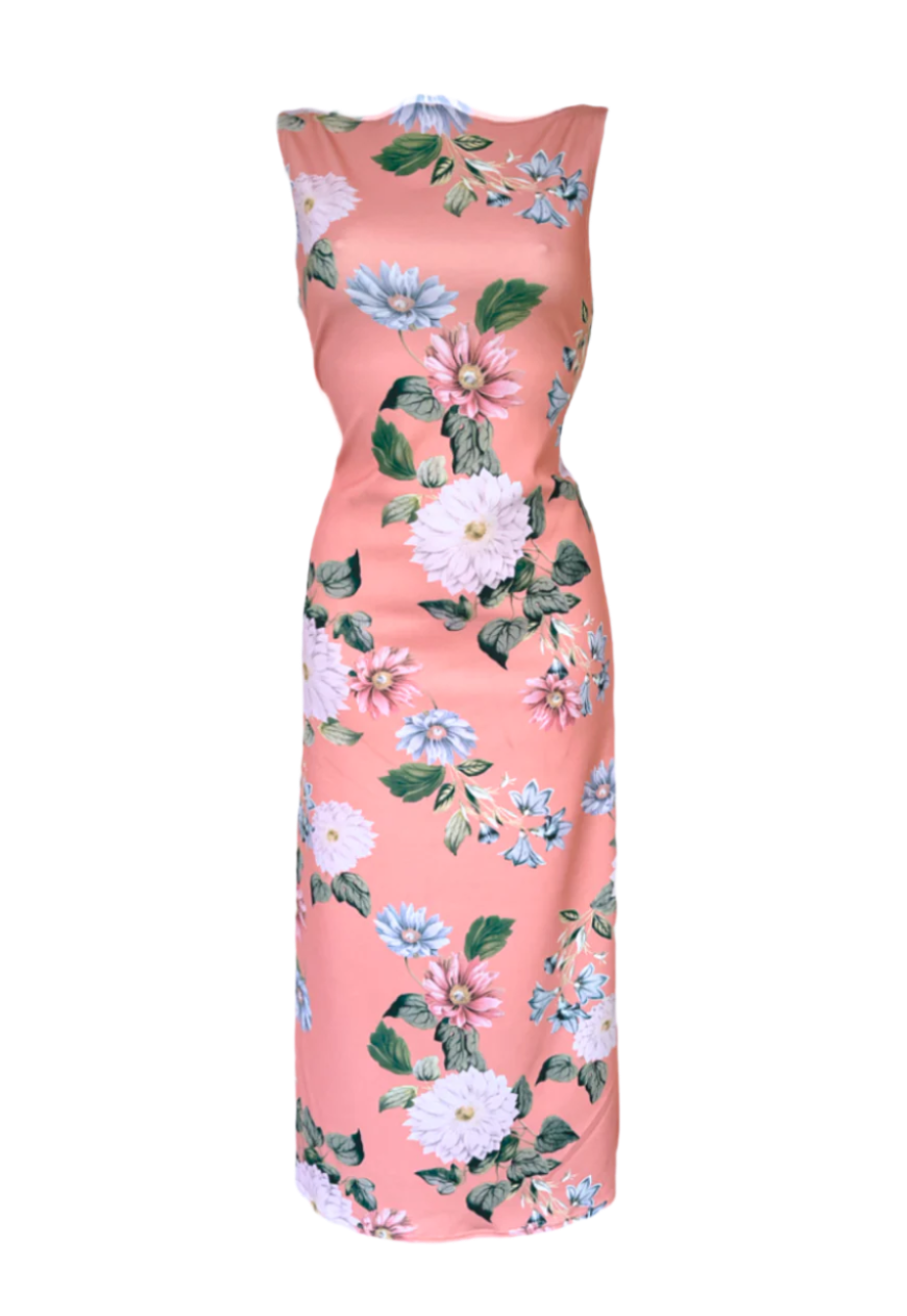 PINK INFLORESCENCE SLASH SPLIT MAXI DRESS