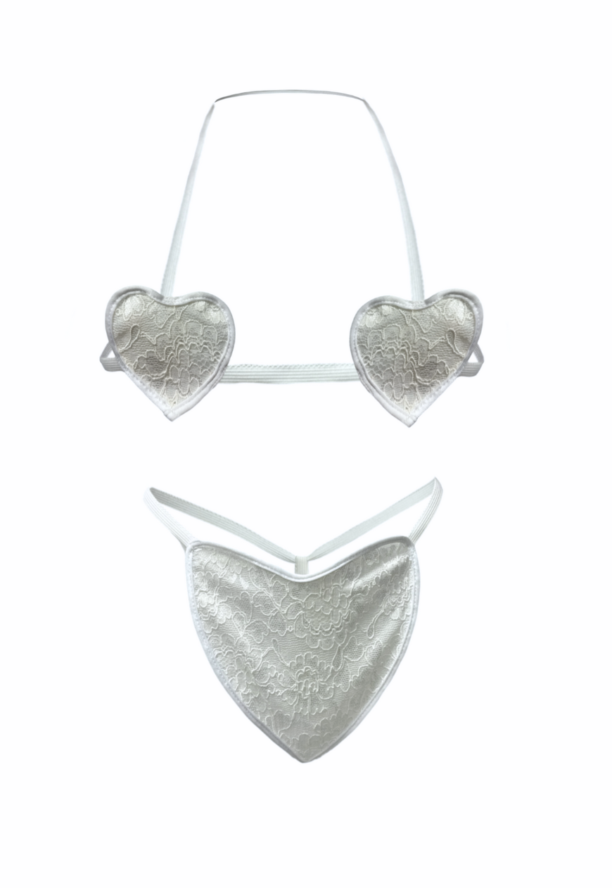 cream lace heart set