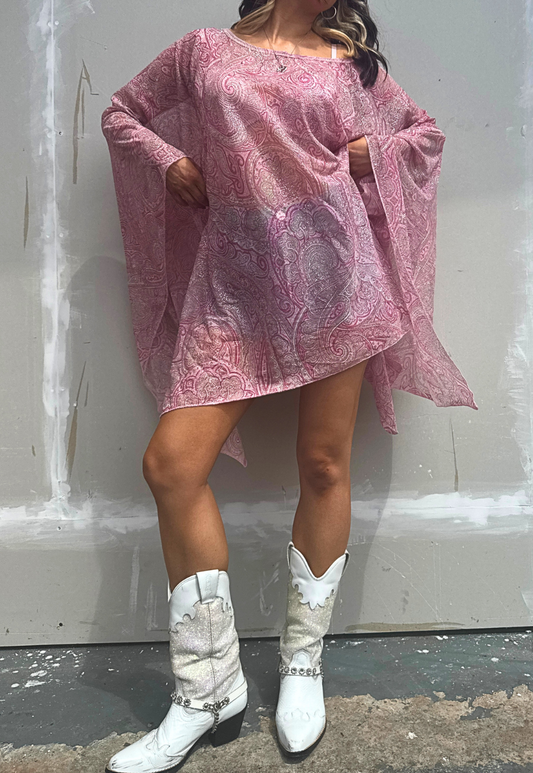 pink paisley glitter poncho - long