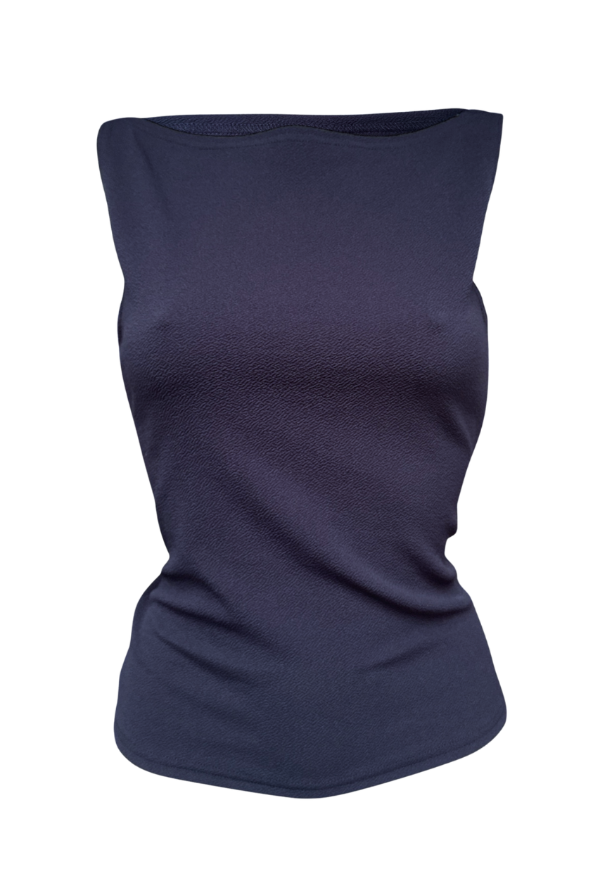 navy slash neck top