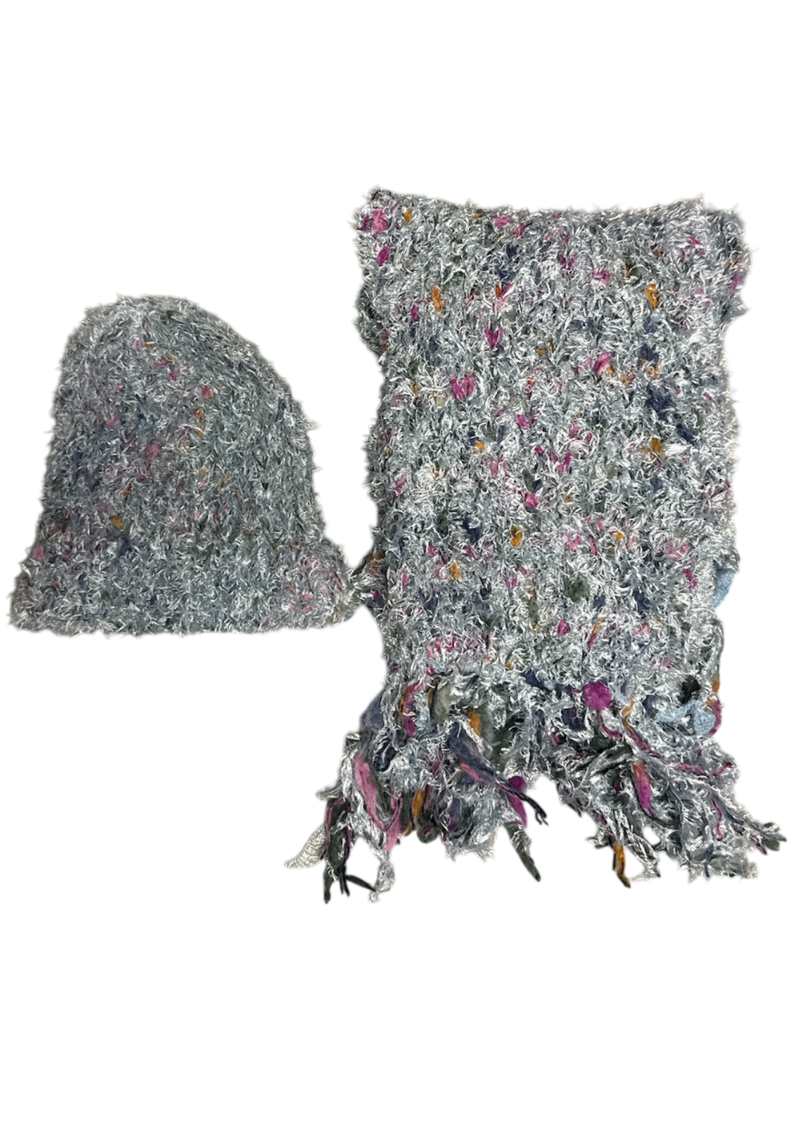 blue fluffy hat & scarf set