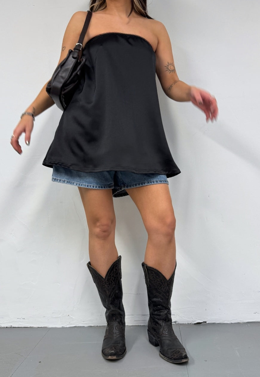 black satin bandeau top