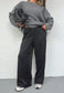 black satin straight leg trousers