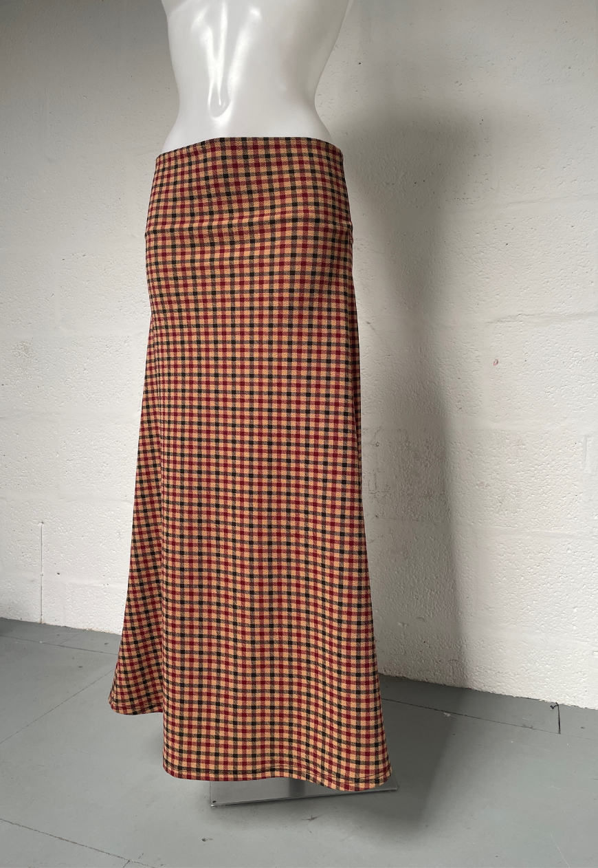 BROWN CHECK MID-RISE MAXI SKIRT - HISSY FIT LTD