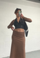 BROWN CHECK MID-RISE MAXI SKIRT - HISSY FIT LTD