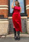 RED VELOUR SPLIT DRESS