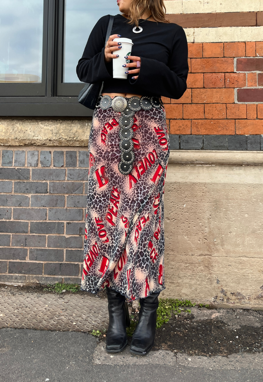 RED LEOPARD FULL LINED MESH SKIRT