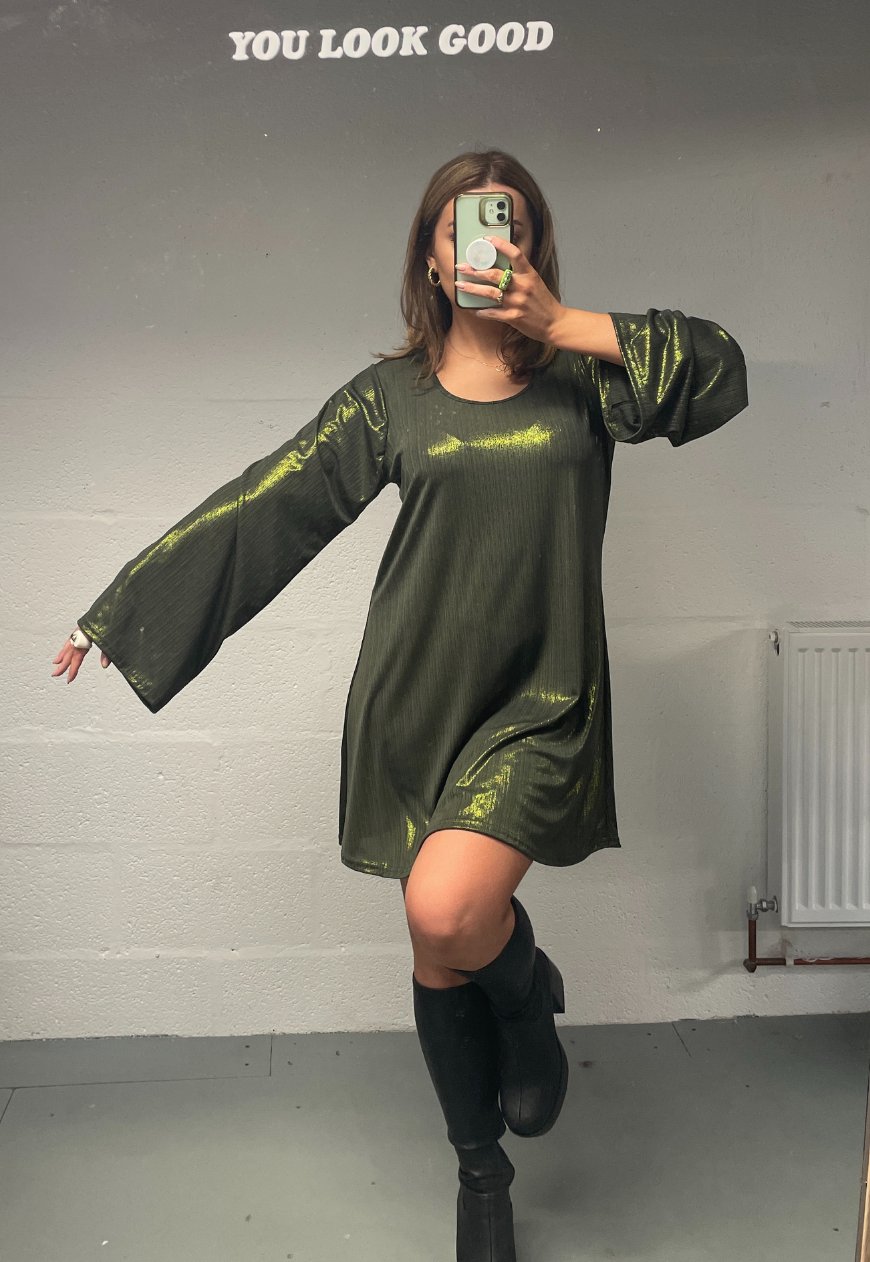 OLIVE SHIMMER SWING DRESS - HISSY FIT LTD