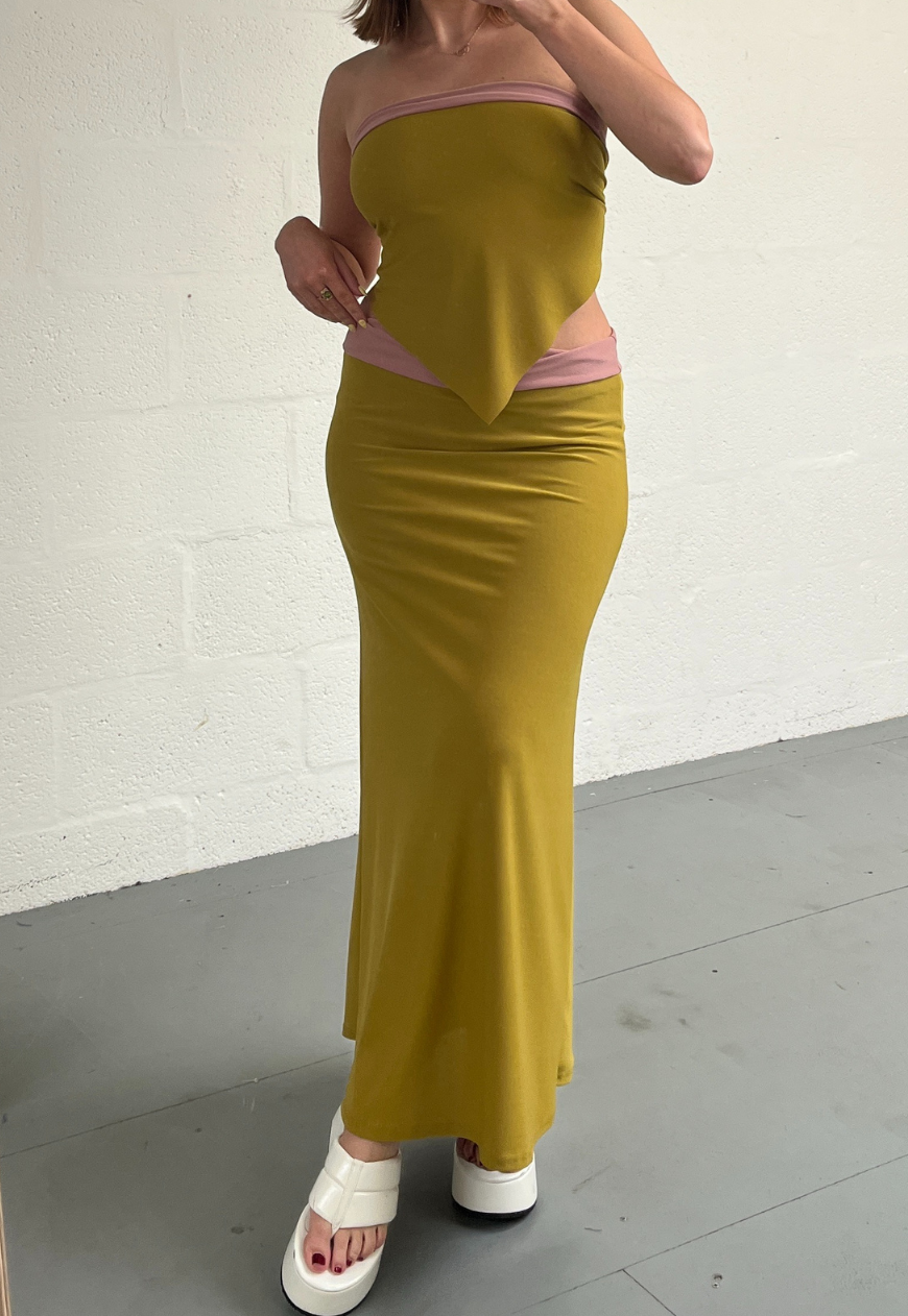 DUSKY PINK/MUSTARD REVERSIBLE MID-RISE MAXI SKIRT - HISSY FIT LTD