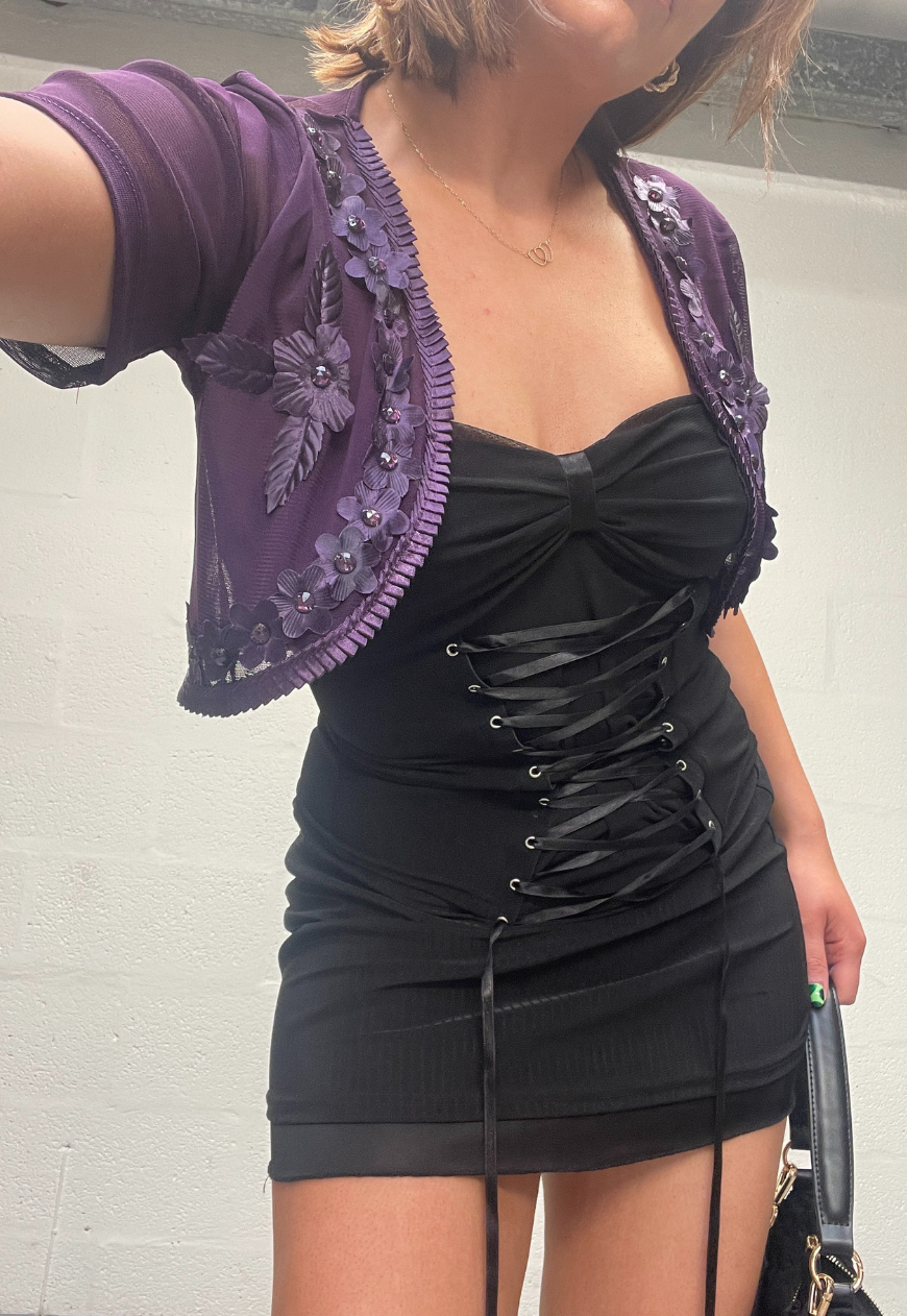 PURPLE MESH FLOWER SHRUG (02) - HISSY FIT LTD