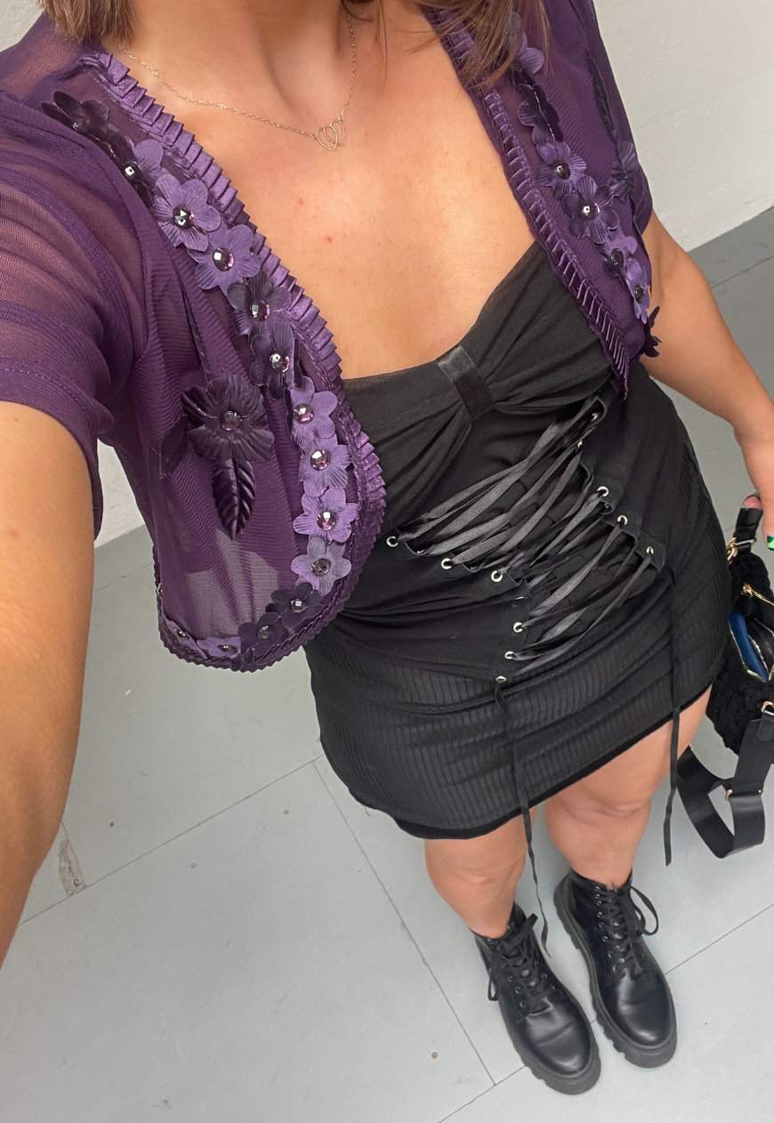 PURPLE MESH FLOWER SHRUG 02 HISSY FIT LTD
