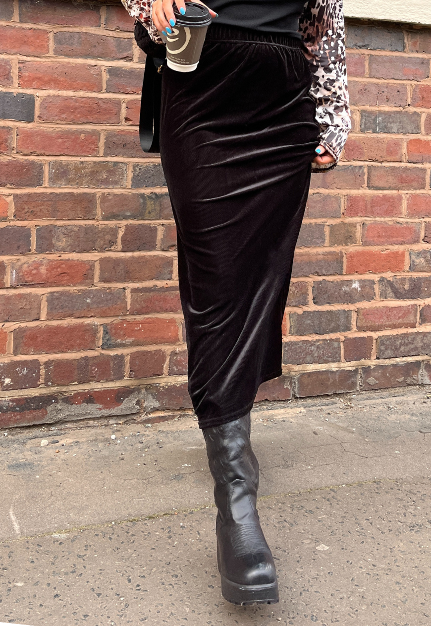 Black velour midi sales skirt