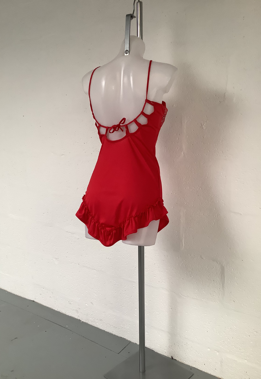 RED SEQUIN MINI RUFFLE DRESS (025) UK SIZE 6/8 - HISSY FIT LTD