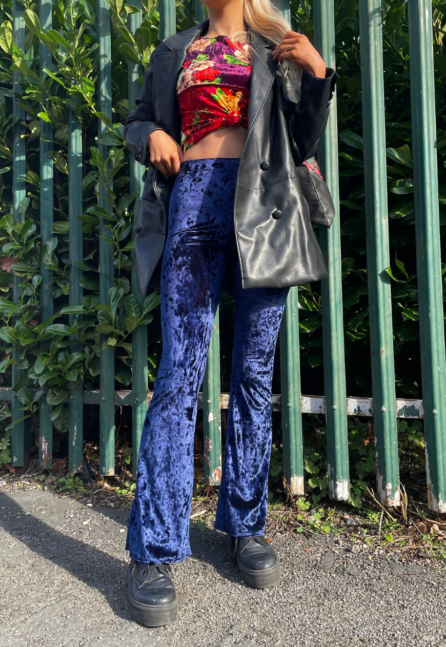 OCEAN BLUE VELVET FLARES - HISSY FIT LTD