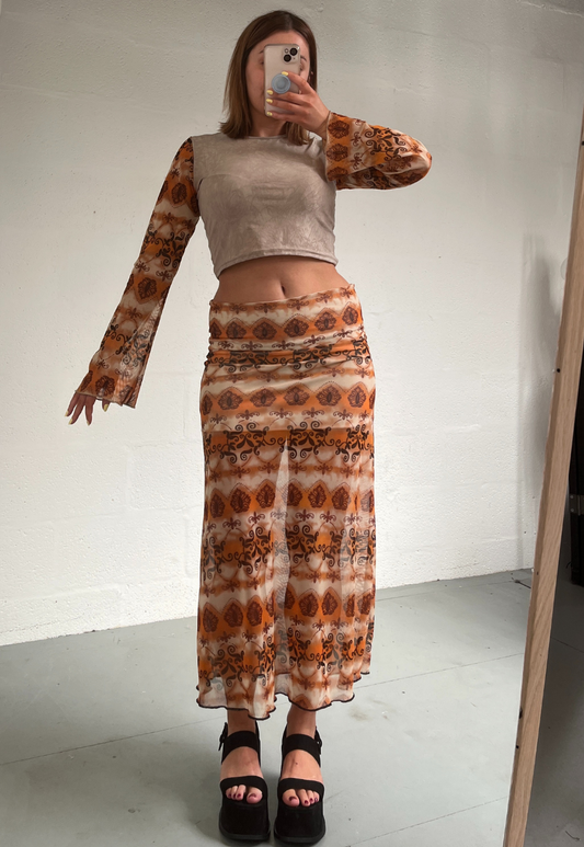 ORANGE GRUNGE FLARE CROPPED TOP - HISSY FIT LTD