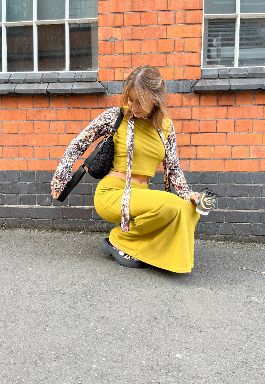 DUSKY PINK/MUSTARD REVERSIBLE MID-RISE MAXI SKIRT - HISSY FIT LTD