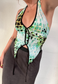 OFFCUTS GREEN TILE POINTED HALTER TOP - HISSY FIT LTD