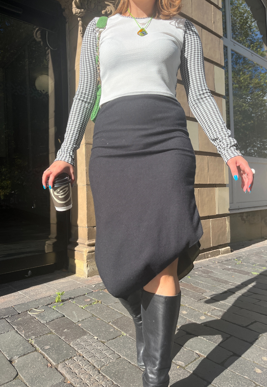 KHAKI/BLACK REVERSIBLE POINTED HEM SKIRT - HISSY FIT LTD