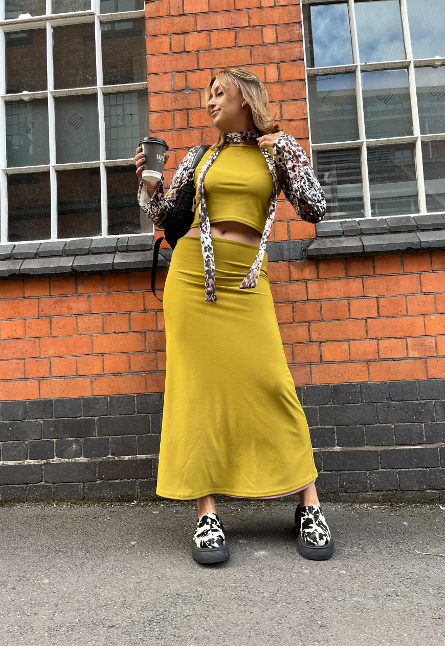 DUSKY PINK/MUSTARD REVERSIBLE MID-RISE MAXI SKIRT - HISSY FIT LTD