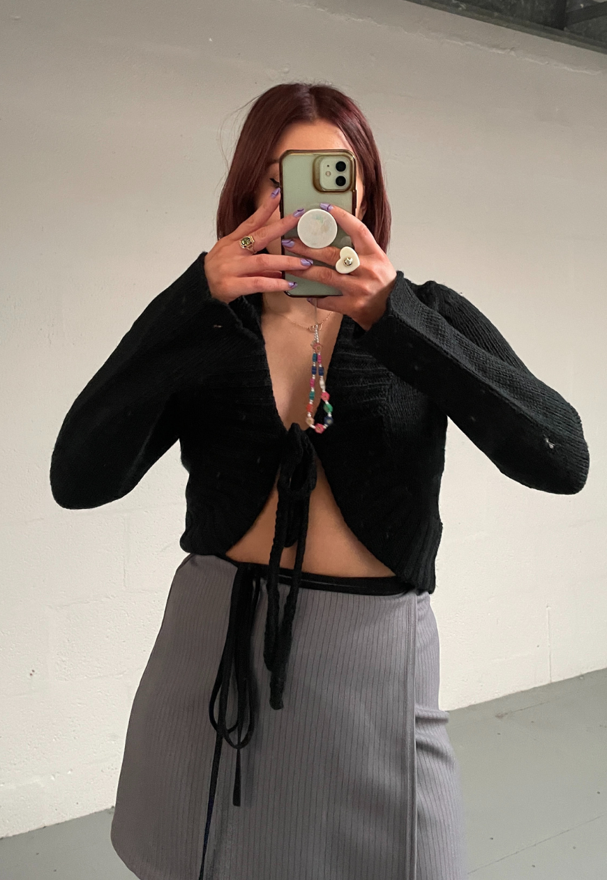 Black tie waist sales cardigan