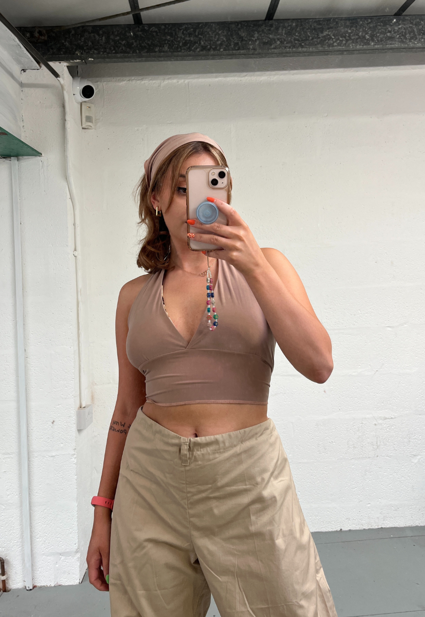 BROWN/BROWN ROSE REVERSIBLE HALTER TOP - HISSY FIT LTD