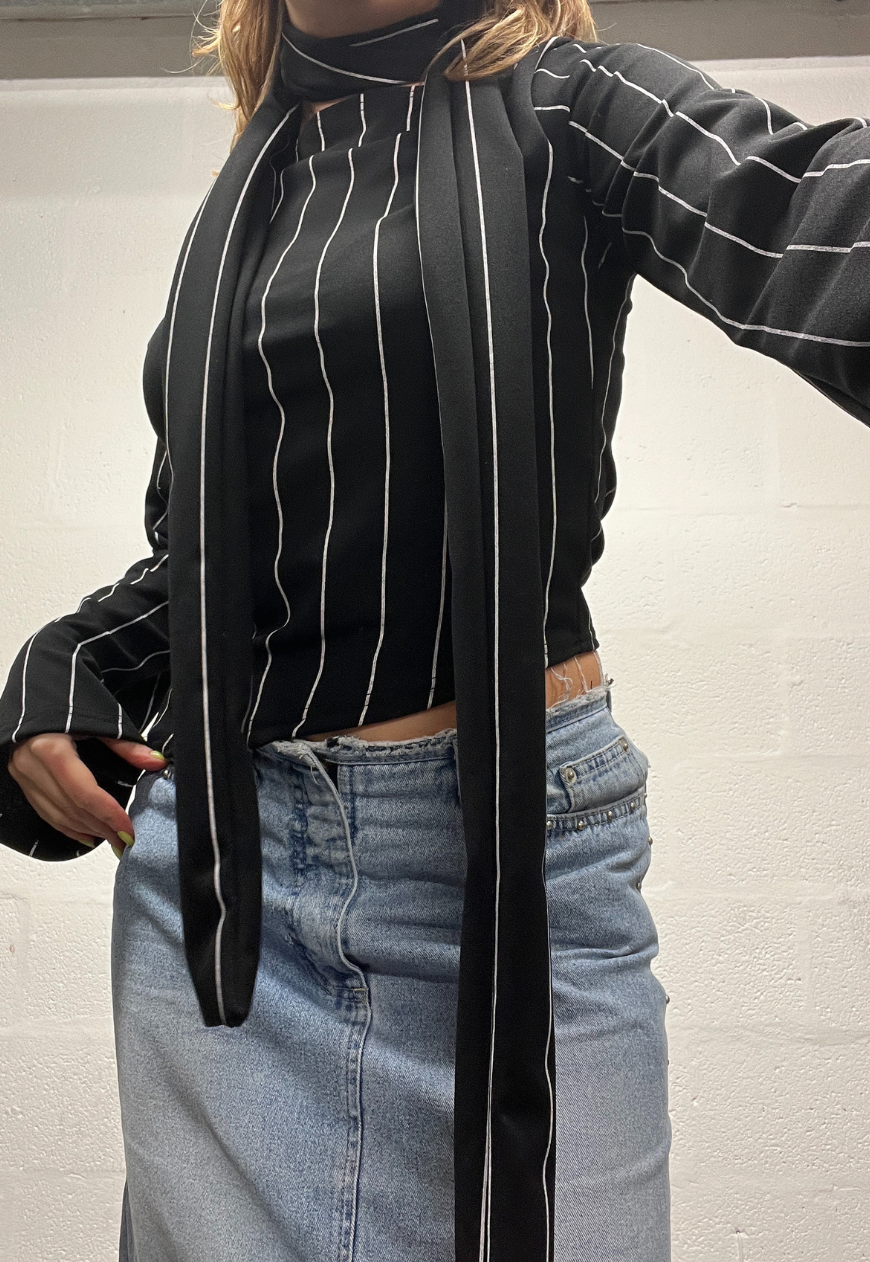 BLACK PINSTRIPE SKINNY SCARF - HISSY FIT LTD