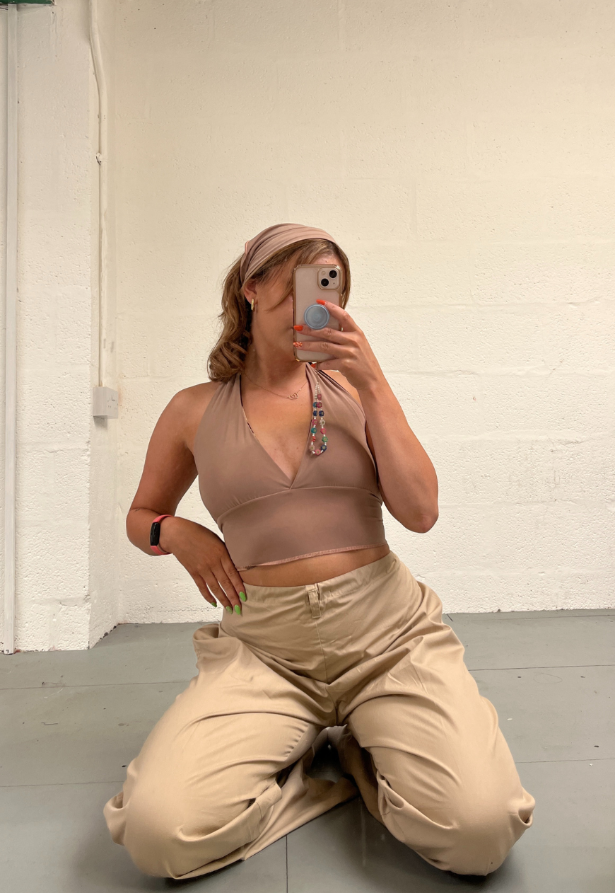 BROWN/BROWN ROSE REVERSIBLE HALTER TOP - HISSY FIT LTD