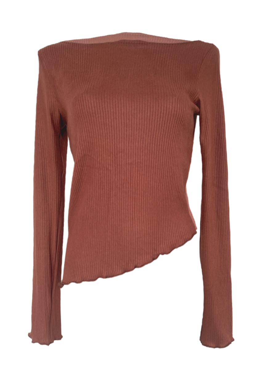 BROWN RIBBED ASYMMETRIC TOP - HISSY FIT LTD