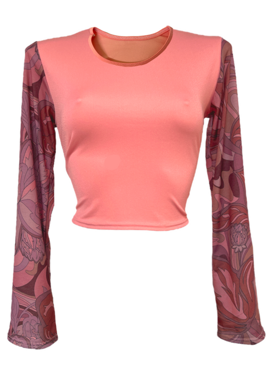 PINK FLORAL PRINT FLARE CROPPED TOP - HISSY FIT LTD
