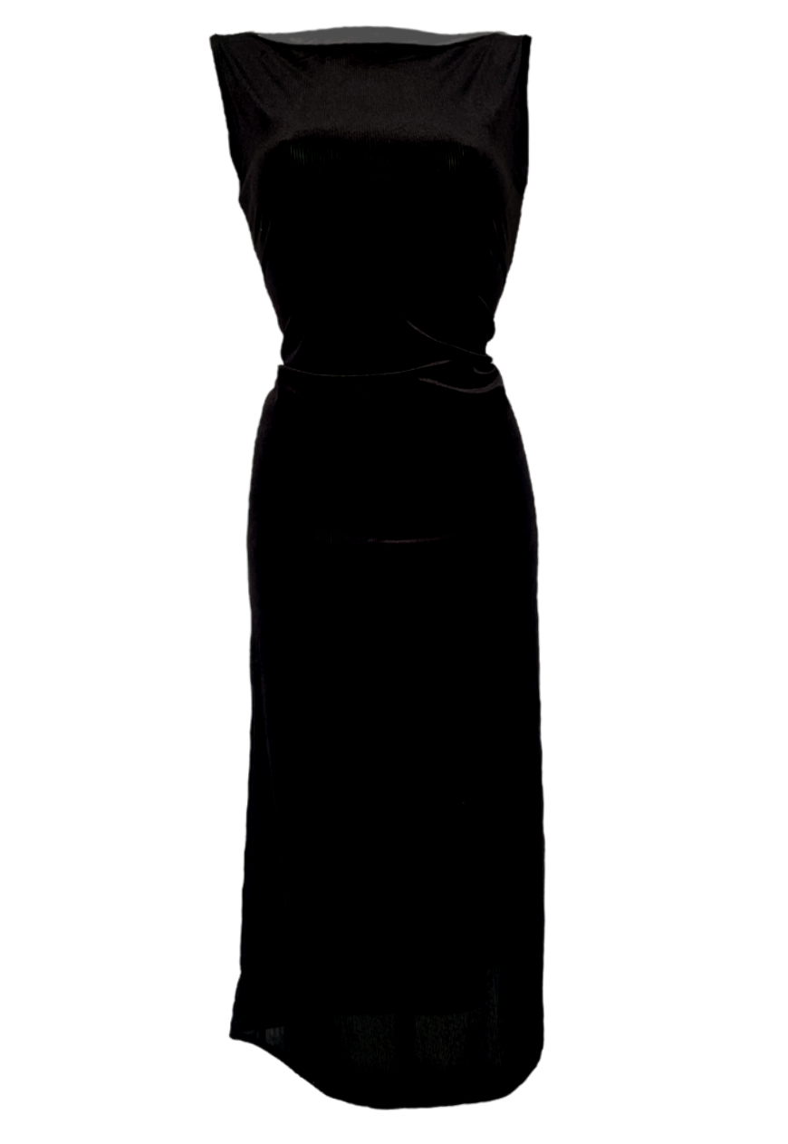 BLACK VELOUR STRIPE SPLIT MAXI DRESS *COMING MARCH 2023* - HISSY FIT LTD
