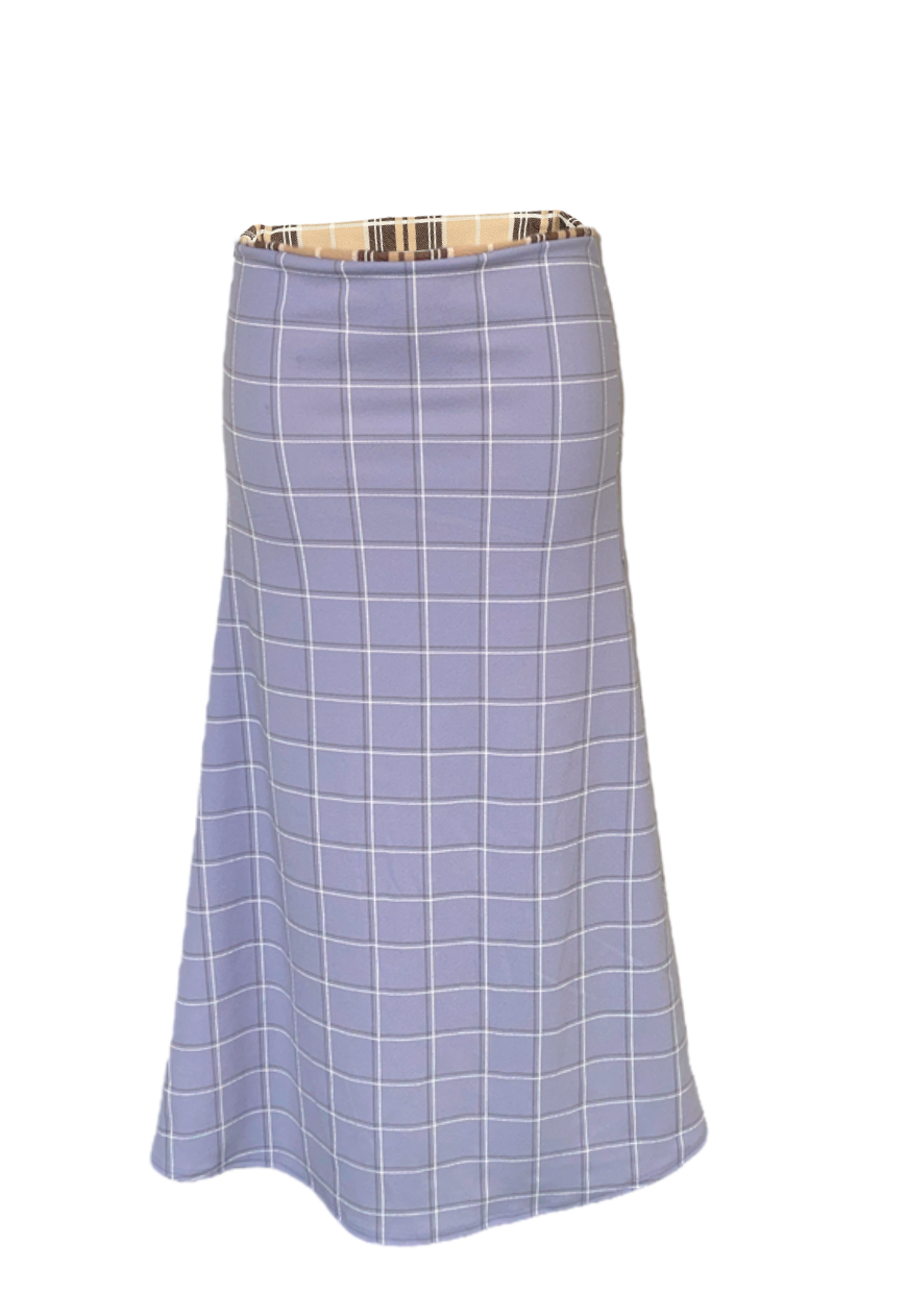 BLUE CHECK CREAM TARTAN REVERSIBLE MID RISE SKIRT