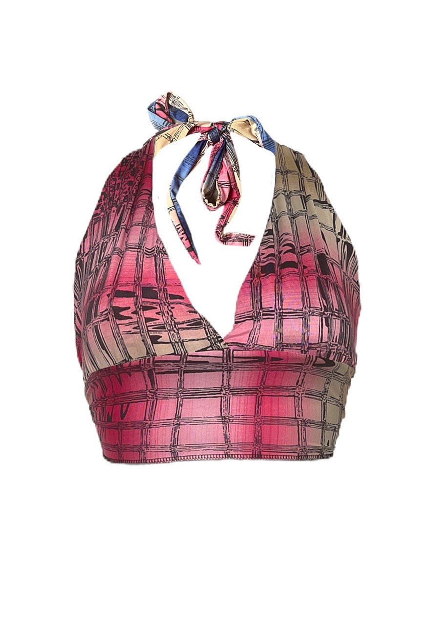 BLUE/PINK GRID REVERSIBLE HALTER TOP - HISSY FIT LTD