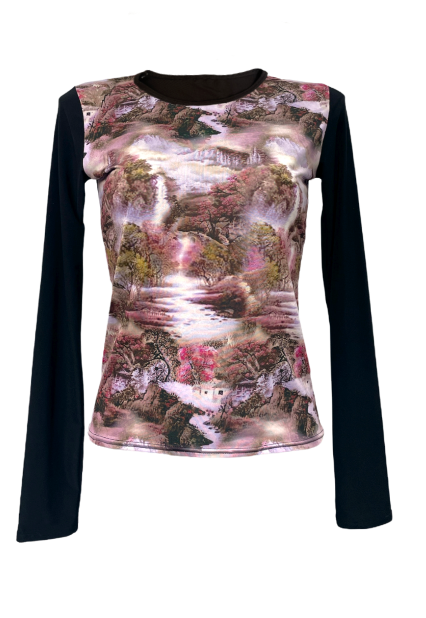 PASTEL MEADOW/BLACK SLEEVED TOP - HISSY FIT LTD