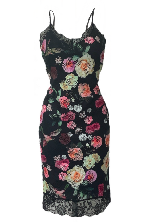 FLORAL FITTED RECLAIMED LACE DRESS - HISSY FIT LTD