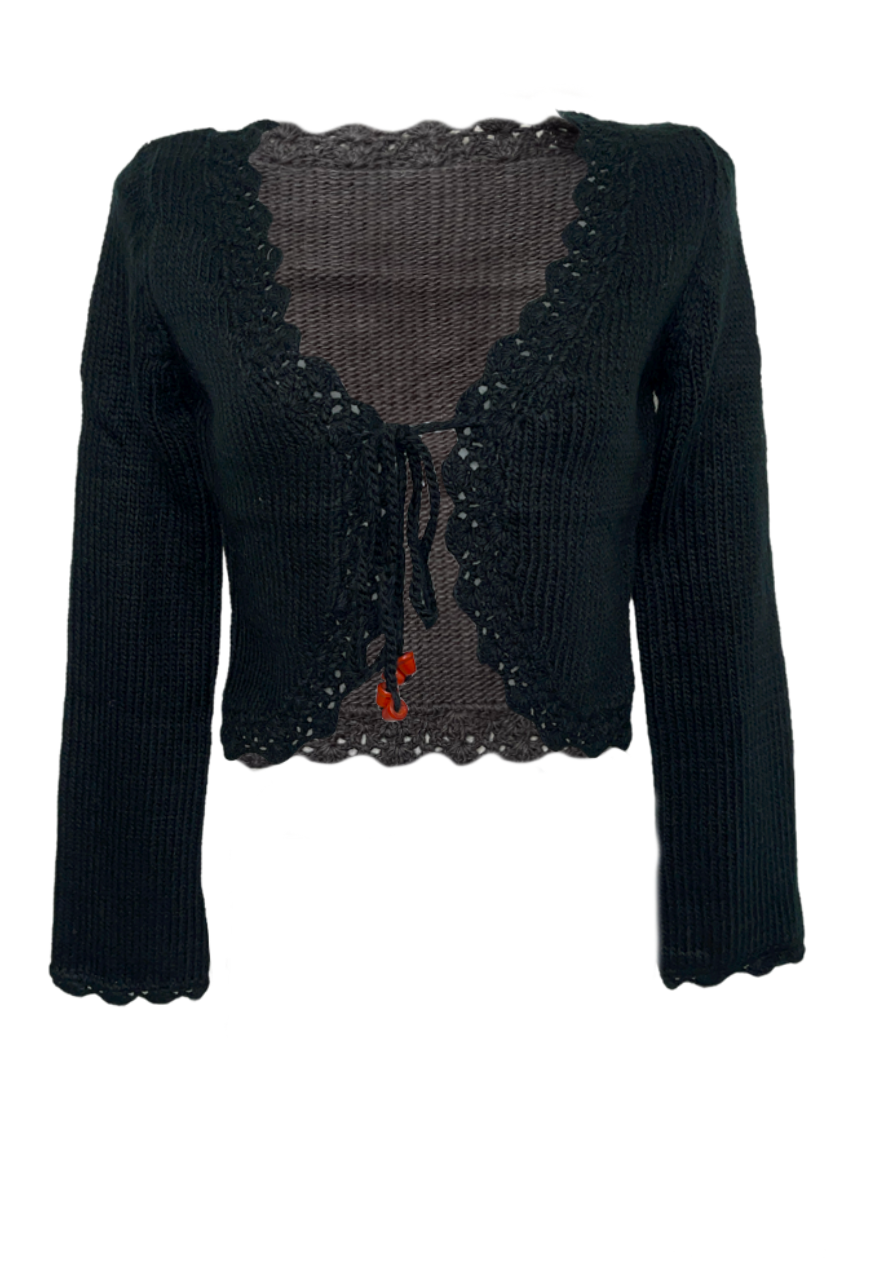 BLACK CROCHET TRIM CARDIGAN (0011) - HISSY FIT LTD