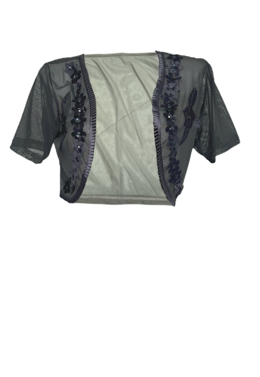 GREY MESH FLOWER SHRUG (02) - HISSY FIT LTD