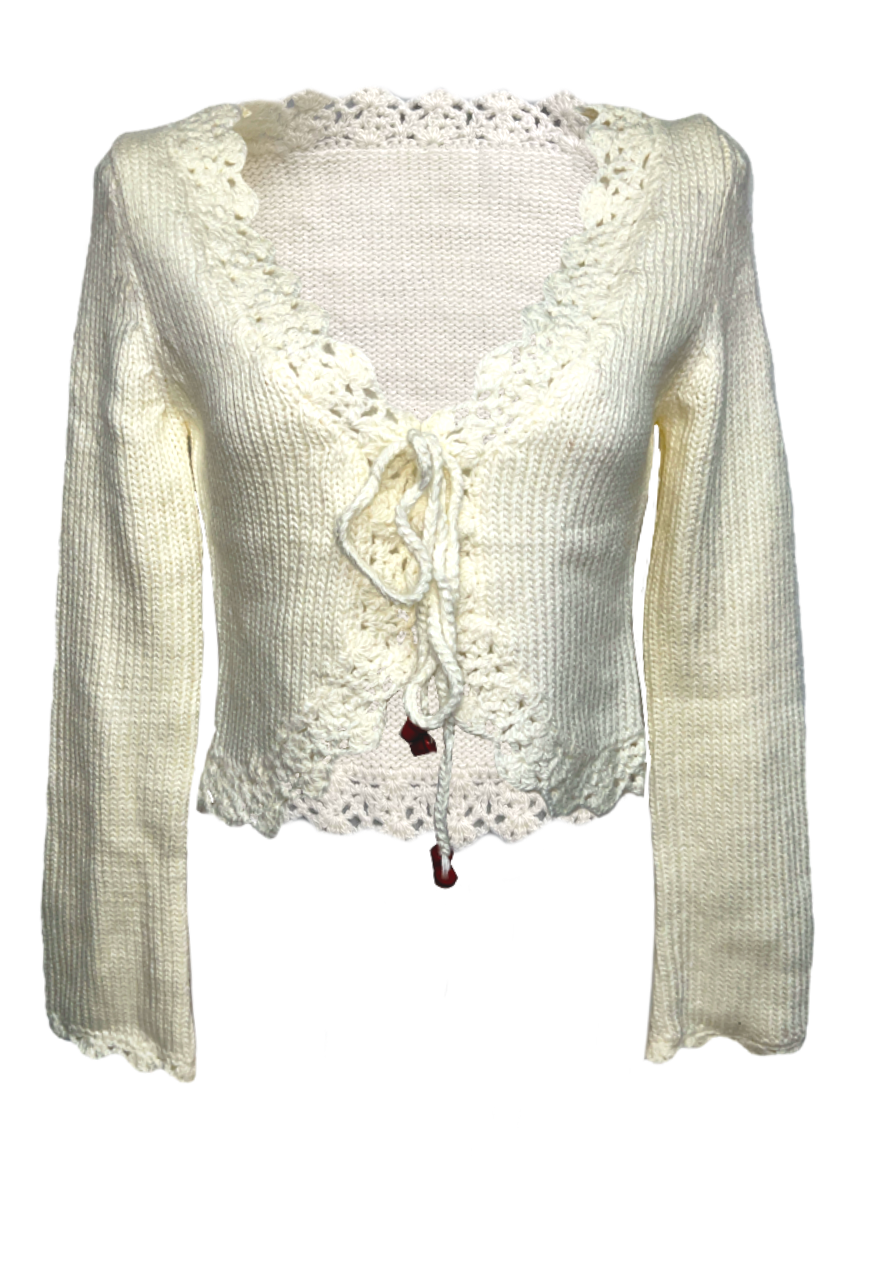CREAM CROCHET TRIM CARDIGAN (0011) 07 - IMPERFECT - HISSY FIT LTD