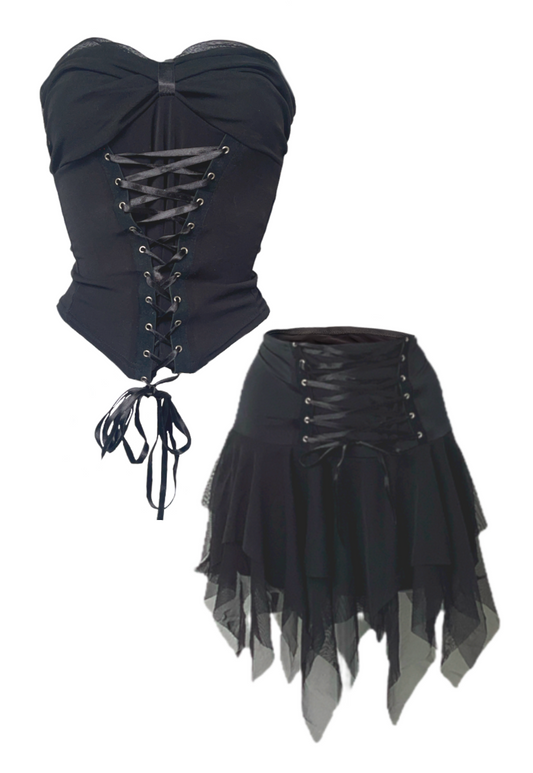 BLACK ANGEL CORSET SET - HISSY FIT LTD