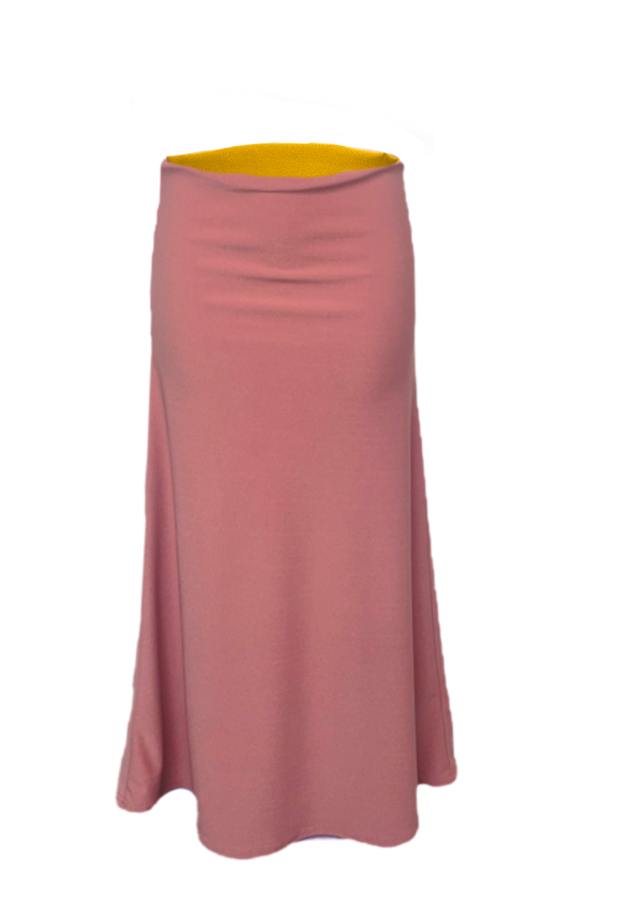 DUSKY PINK/MUSTARD REVERSIBLE MID-RISE MAXI SKIRT - HISSY FIT LTD